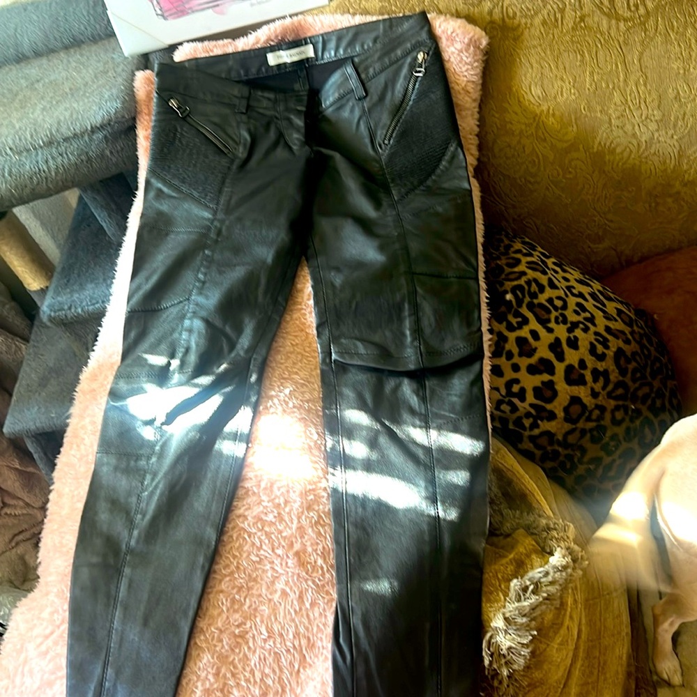 Pierre Balmain leather biker style pants withh zippers like new condition